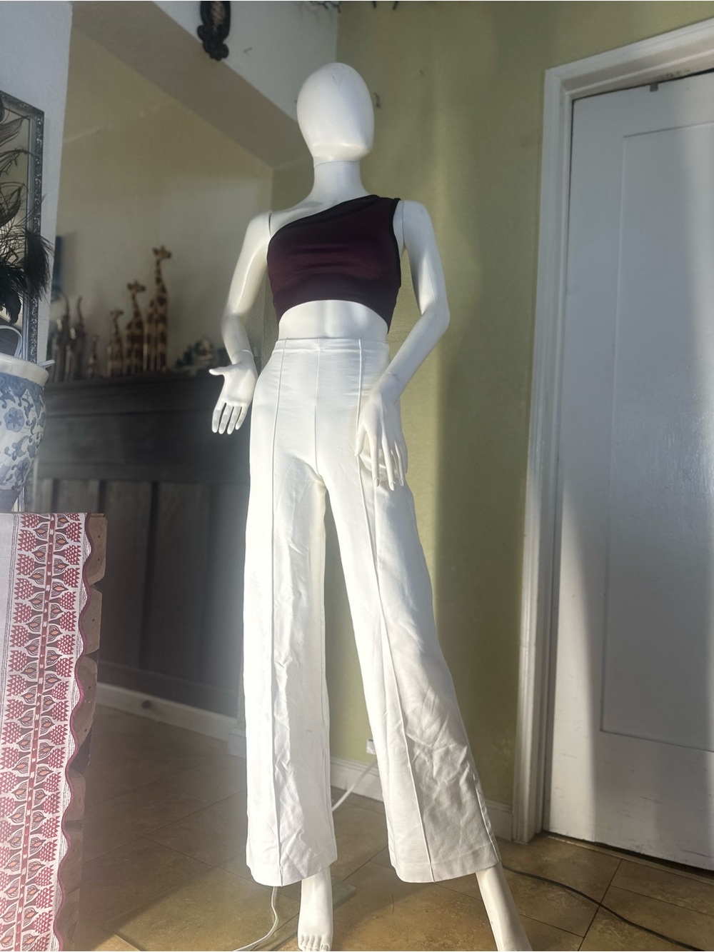 Cropped High-Rise Wide-Leg Pants in White